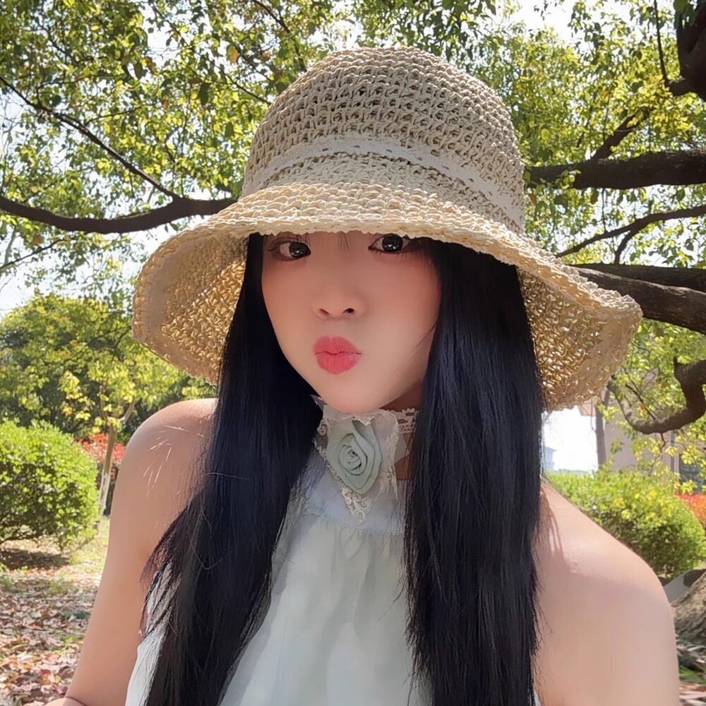 可折叠蕾丝花边草帽女镂空太阳帽