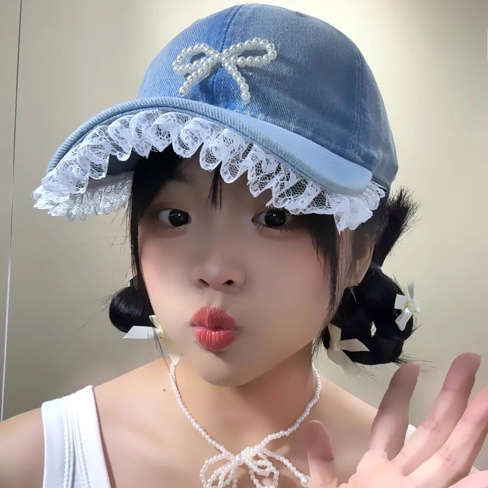 蕾丝花边珍珠蝴蝶结牛仔棒球帽女