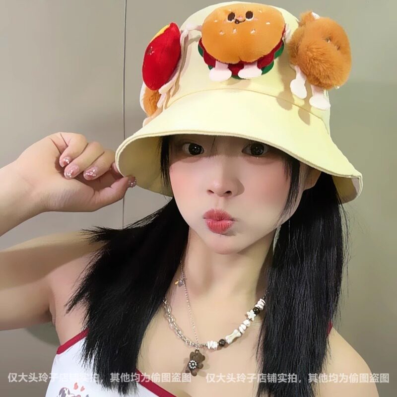 汉堡薯条甜美可爱渔夫帽子女夏