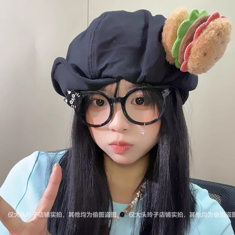 汉堡堡可爱八角帽女子云朵贝雷帽