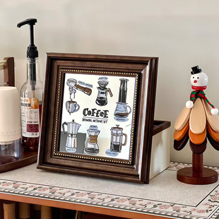 北欧咖啡角镜子装饰画中古风餐厅客厅挂画法式高级感复古桌面摆画