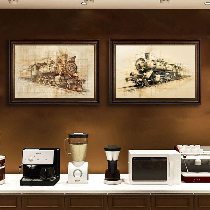 复古火车咖啡馆挂画酒馆美式布置咖啡店墙面画西餐厅背景墙装饰画