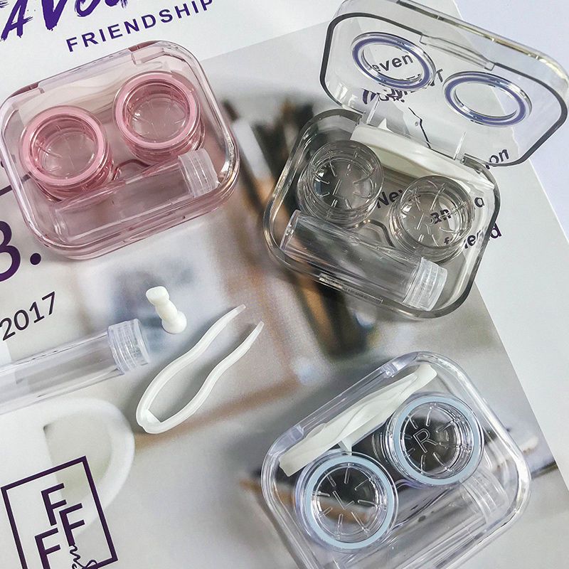 ins隐形眼镜盒子简约透明色小巧伴侣盒便携美瞳护理收纳盒