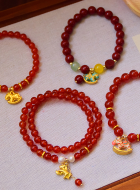 马年本命年小马手链红玛瑙新年招财转运朱砂手串大红新年手饰品女