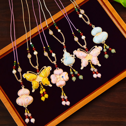 成品非遗手工宋锦生肖小马葫芦吊坠蝴蝶葫芦毛衣链项链挂饰品挂件