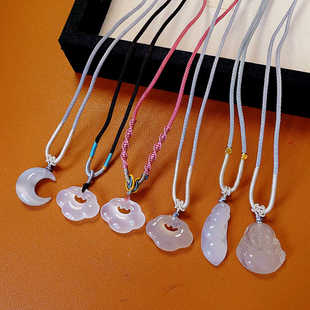 天然白玉髓祥云如意锁狐狸锁骨链玛瑙平安扣玉石宝宝儿童吊坠挂件