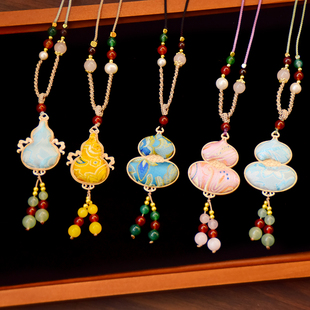 新款新中式非遗宋锦葫芦项链女国风珍珠毛衣链气质吊坠挂件配饰品