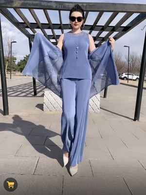 褶皱时尚风马甲阔腿裤女式套装