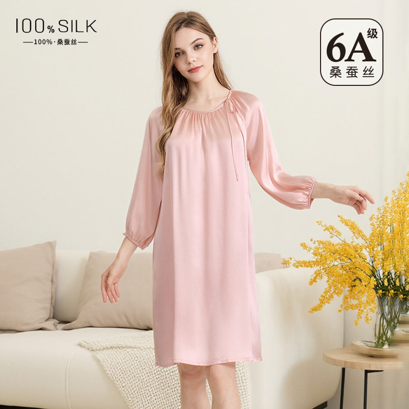 春夏法式真丝睡裙女士高级感100%桑蚕丝宽松舒适连衣裙家居服睡裙