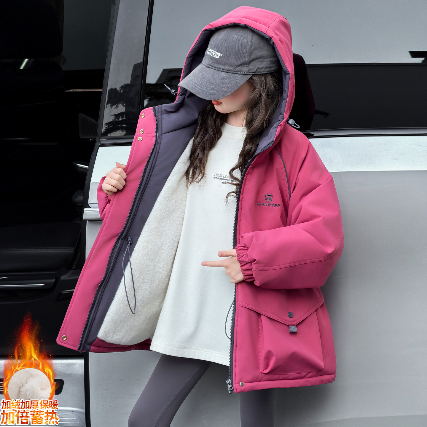 女童冬季加绒加厚冲锋衣派克服