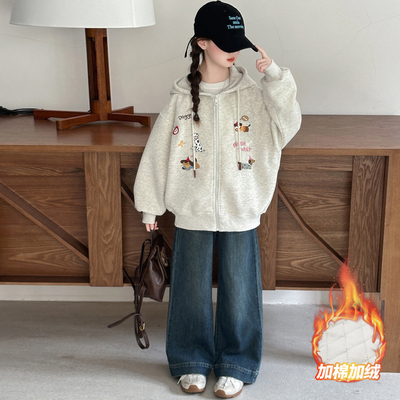 女童秋冬装连帽卫衣外套加厚上衣
