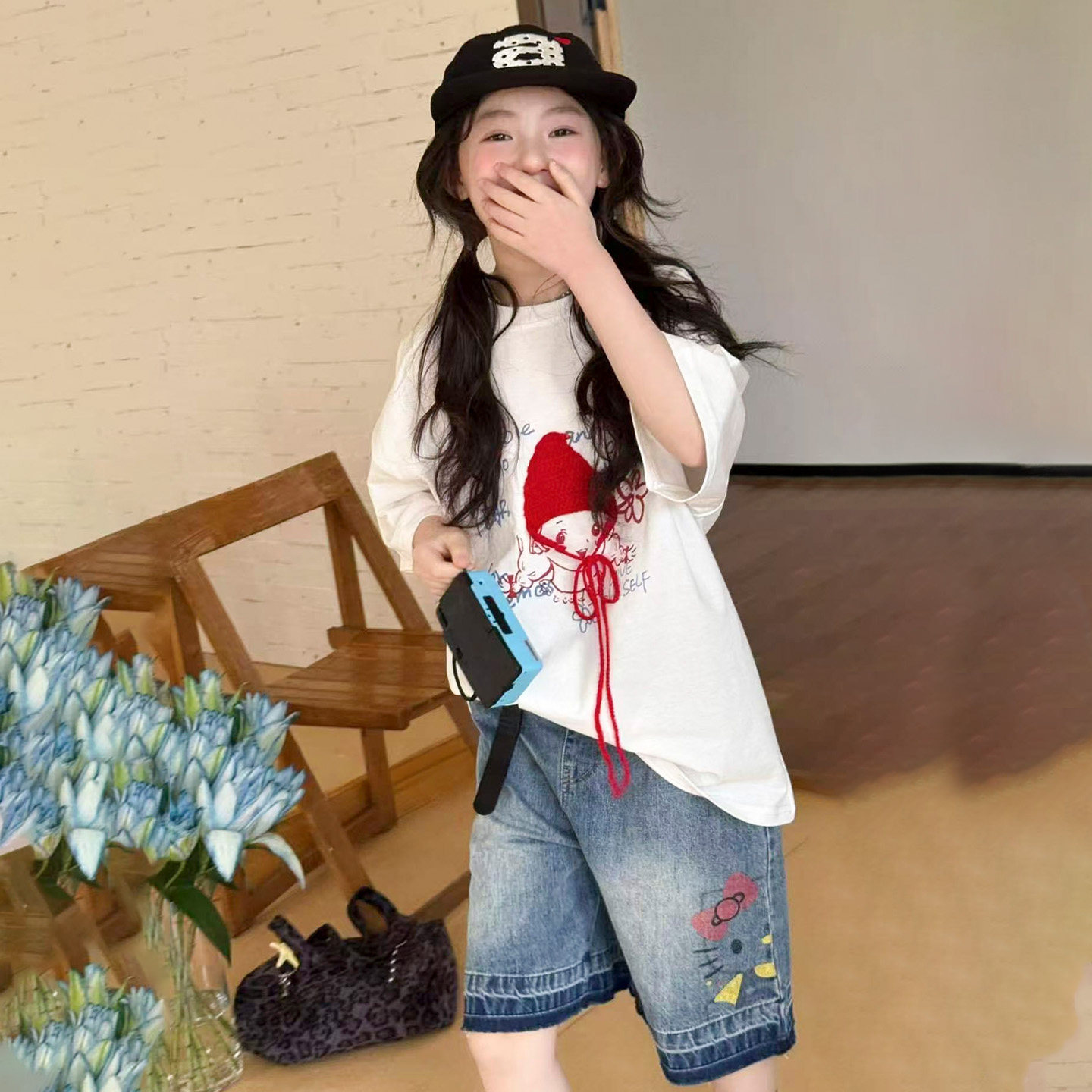 女童夏季小红帽短袖T恤2026新款洋气夏装女孩夏慵懒宽松半袖上衣