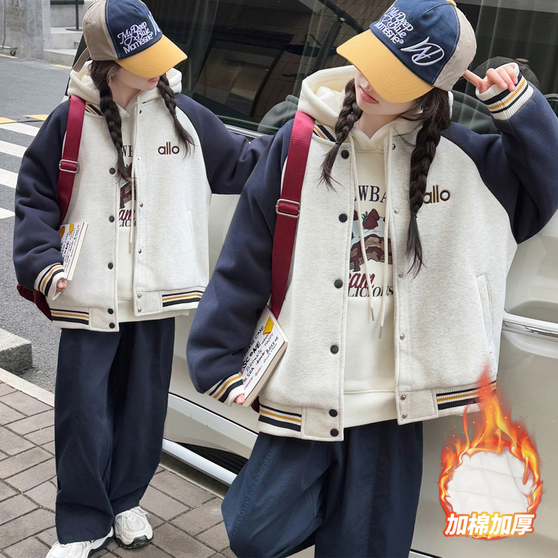 女童冬季夹棉加厚棒球服外套棉衣