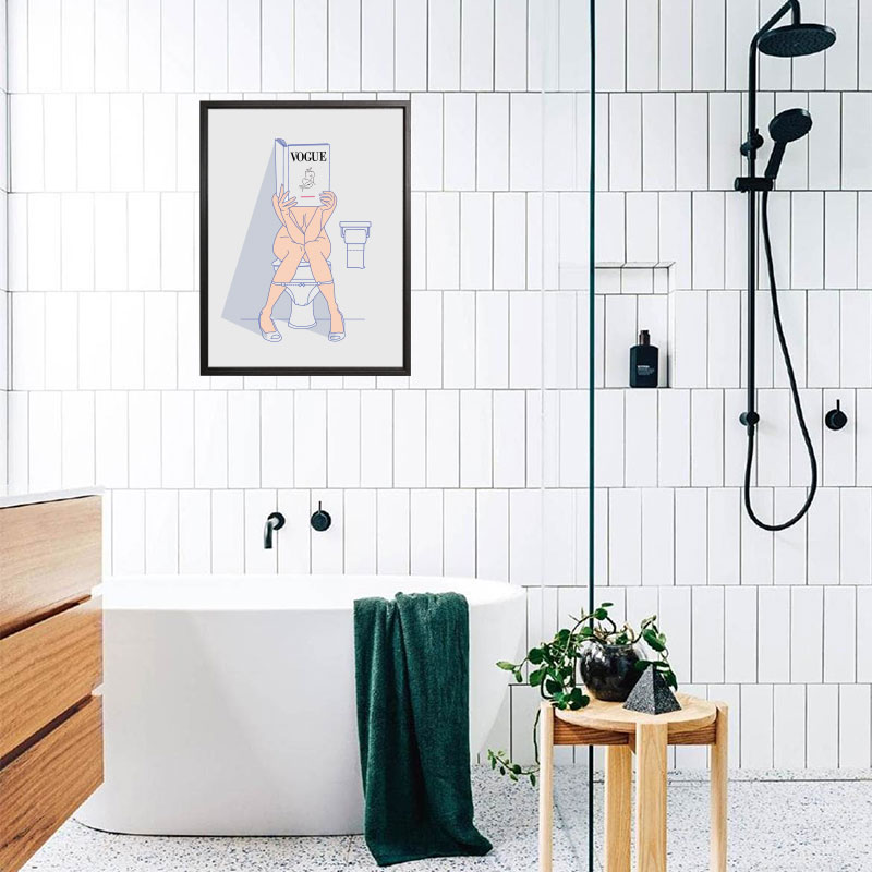 北欧极简厕所卫生间女人彩色线条高分子框墙画防水装饰画可免钉图片