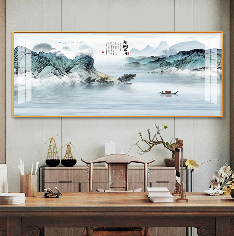 海纳百川新中式风客厅沙发晶瓷画