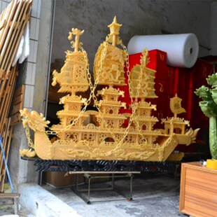 招财一帆风顺黄玉龙船商务礼品客厅酒店大堂摆件天然玉石大帆船