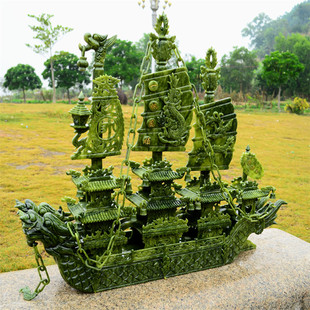 招财一帆风顺龙船南玉龙船客厅酒店大堂工艺品摆件天然玉石大帆船