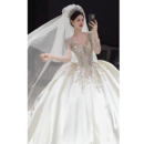 新娘复古重工奢华宫廷风拖尾主纱 v领婚纱女2025新款 法式 缎面长袖