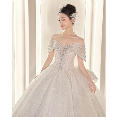 法式一字肩高定婚纱礼服2025新款