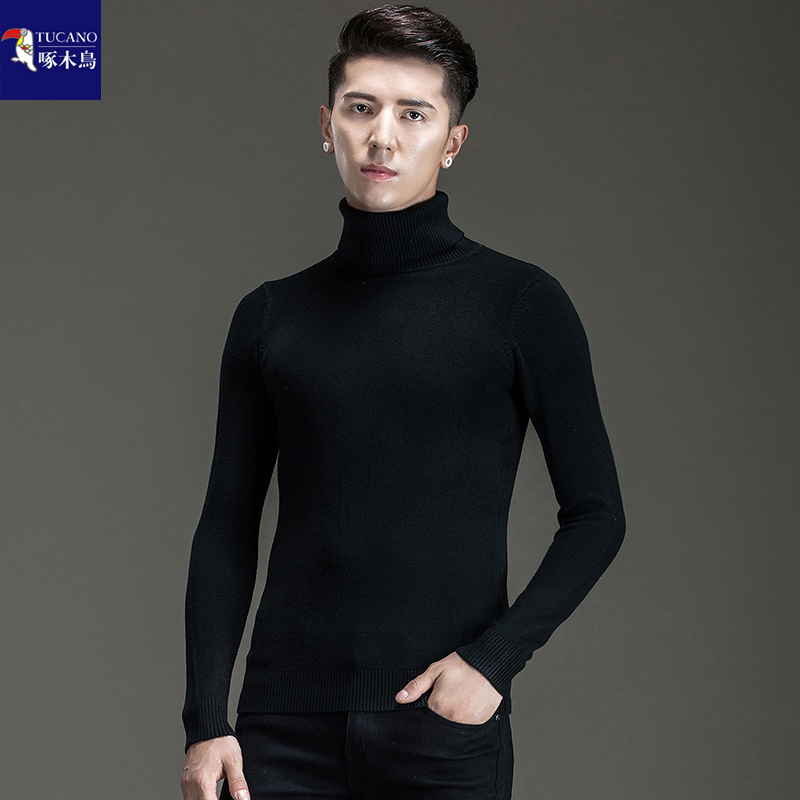 啄木鸟纯棉高领毛衣男