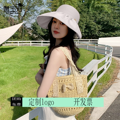 定制印logo2025新款手提包小众高级感蕾丝蝴蝶结花边草编织百搭i