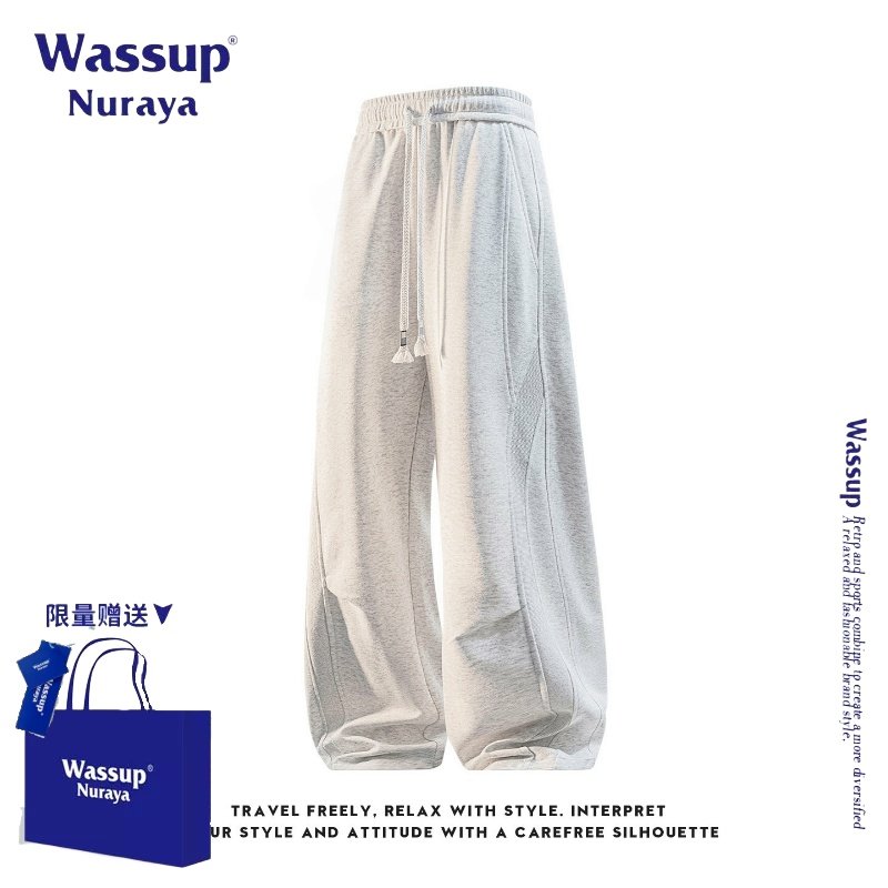 WASSUP NURAYA美式风抽绳休闲裤男士春季新款宽松直筒阔腿长裤子,男装,休闲裤,淘宝优惠券,粉丝福利购,淘宝优惠卷