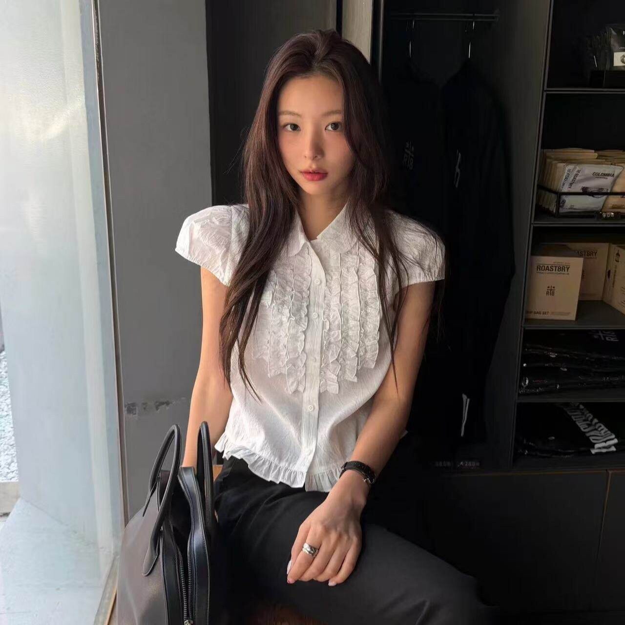 尺寸已更新 INS博主款甜美减龄可爱百搭翻领单排扣荷叶边褶皱衬衫