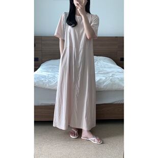 已出货 chic 韩版圆领简约连衣裙女夏天度假风宽松显瘦长裙13940