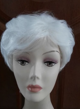 男女通用白假发 表演老奶奶老太婆 女 短卷发 道具假发 白色jiafa