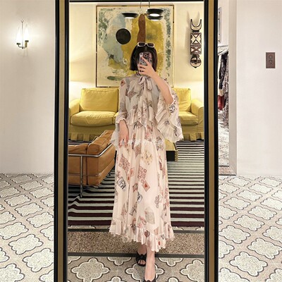 Zimmermann连衣裙澳洲正品代购2025秋冬飘逸风格立领印花中长裙