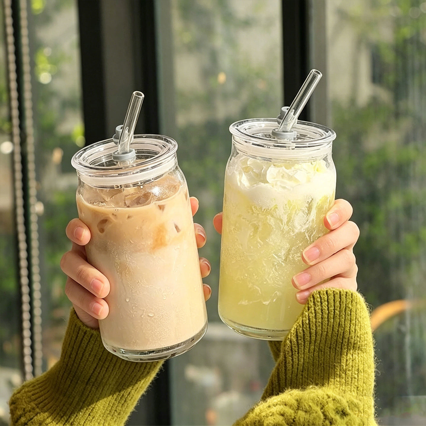 透明水杯高硼硅玻璃杯高级感便携出门果汁杯咖啡杯带盖防漏吸管杯