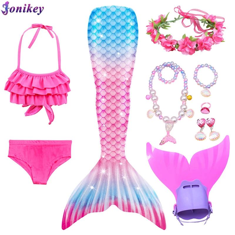 Girls Swimmable Mermaid Tail Princess Dress with Monofin Kid