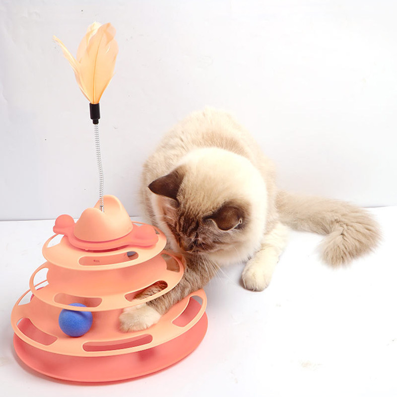 4 levels track play tray cat tnteractive toys with cat stick