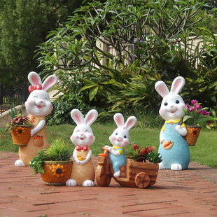 创意花园阳台卡通可爱小兔子多肉植物花盆树脂工艺品户外庭院摆件
