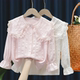 洋气粉色花边衬衣中大儿童长袖 女童衬衫 娃娃衫 新款 纯棉上衣 春秋装