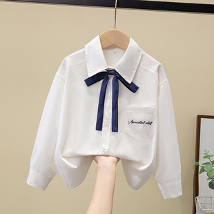女童白色衬衫长袖纯棉儿童校服衬衣学院风上衣春秋季学生演出班服