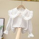 儿童长袖 新款 娃娃领衬衣学生百搭上衣洋气 春秋季 女童纯棉白色衬衫