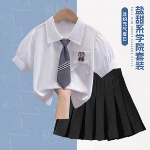 女童短袖衬衫纯棉夏季小学生学院风jk制服裙套装毕业班服表演出服