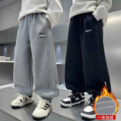 男童一体加绒加厚运动束脚卫裤潮