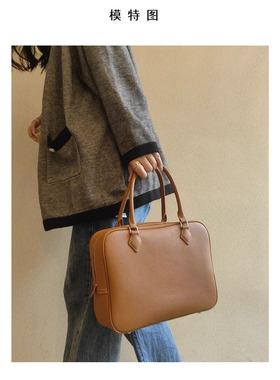 2023新款头层牛皮plume羽毛包中古公文包大容量单肩斜挎手提女包