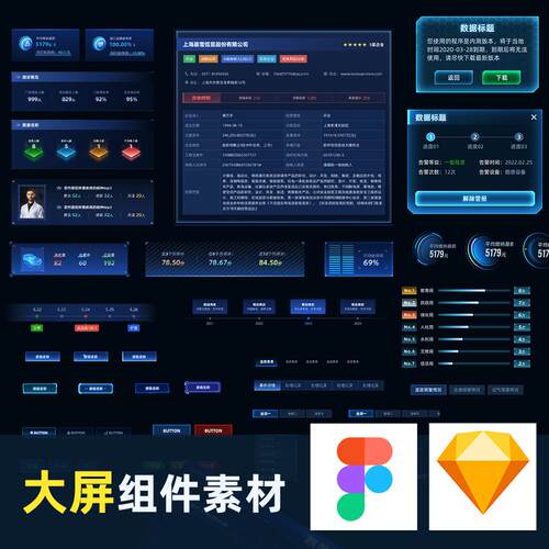 信息可视化数据大屏组件库sketch/figma源文件图表ui设计模板B端