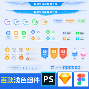 浅色系可视化数据大屏figma素材组件库sketch设计图表模板b端psd