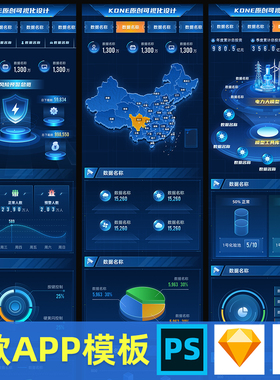 原创可视化APP移动端数据大屏蓝色科技figma设计模板psd组件素材