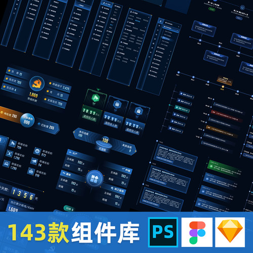 原创可视化数据大屏figma组件库psd素材sketch按钮弹窗菜单栏模板