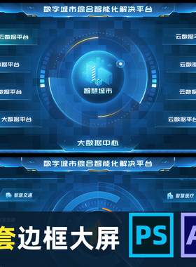 可视化数据大屏主视觉PSD格式模板源文件入口页高级AE动效动画UI
