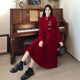 敬酒服新娘2025新款秋冬款订婚礼服回门服改良旗袍新中式连衣裙女