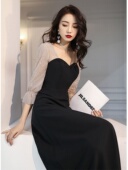 敬酒服年会宴会主持人网纱袖 连衣裙女 生日派对优雅晚礼服显瘦长款