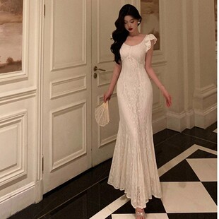 包臀显瘦长裙女夏新款 美式 辣妹风木耳花边连衣裙纯欲御姐蕾丝修身