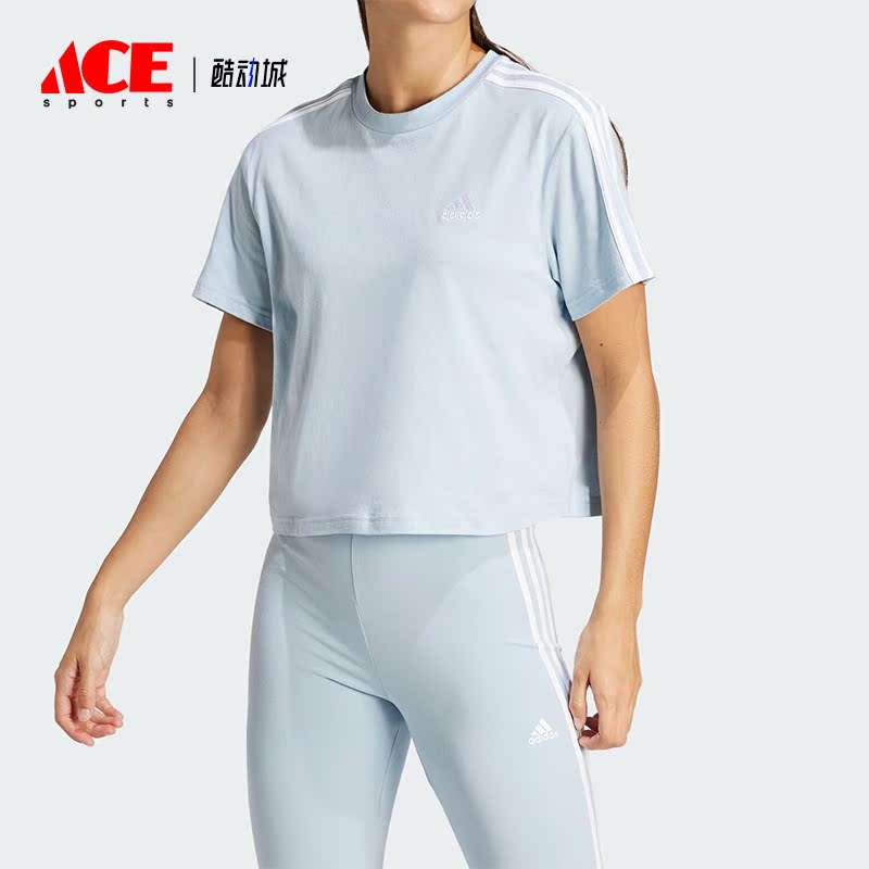 阿迪达斯女士圆领简约休闲短袖