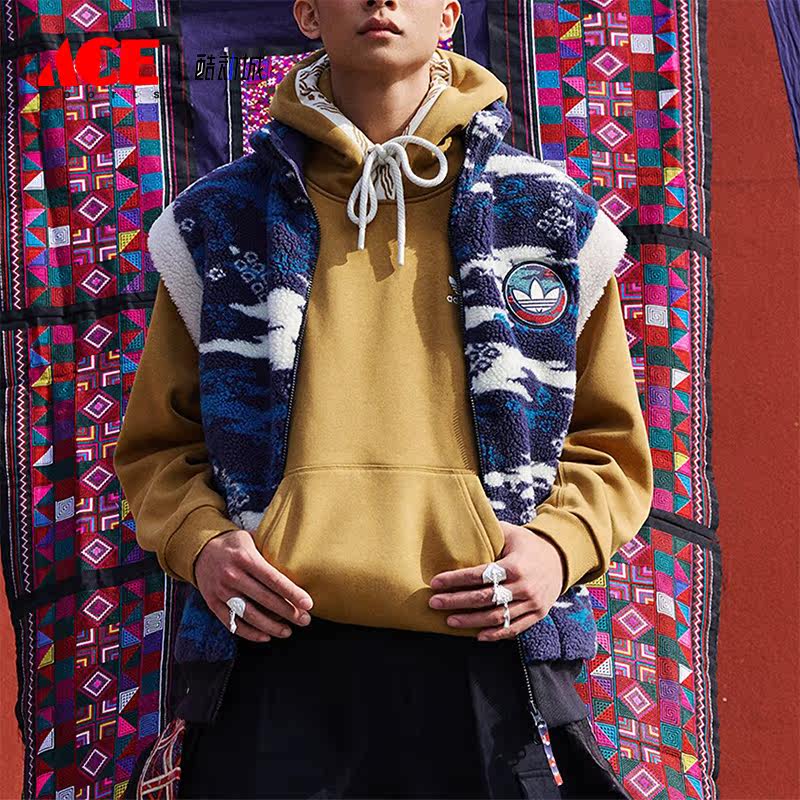 Adidas/阿迪达斯正品新年双面穿男女仿羊羔绒运动马甲IX4218